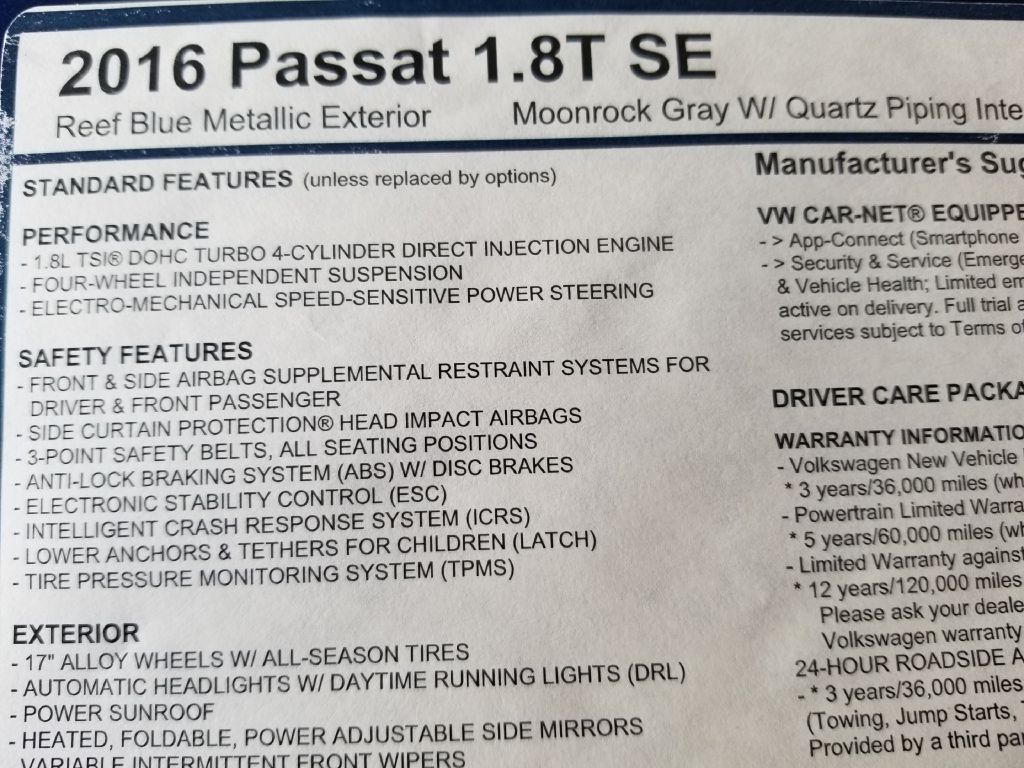2016 VOLKSWAGEN PASSAT - C6108